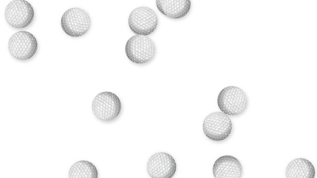 Multiple White Golf Balls Falling Against a Solid White Background