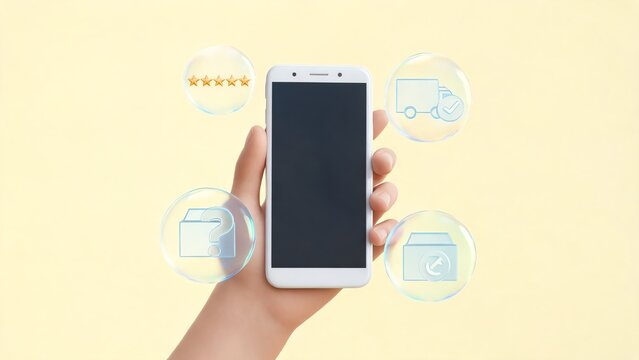 E-commerce Post-Purchase Customer Feedback Hologram Over Smartphone