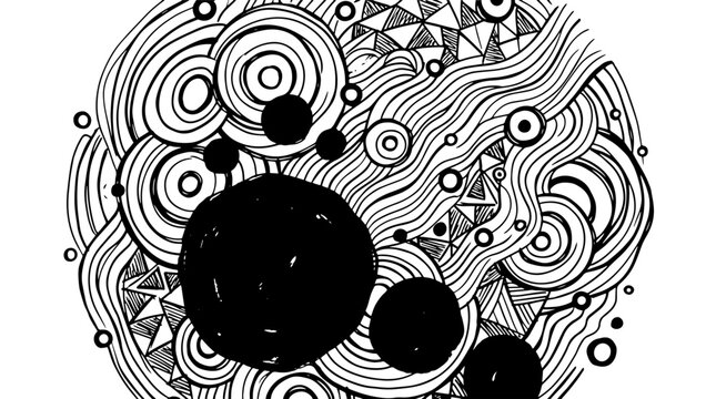 Abstract Hand Drawn Ink Zentangle Pattern with Circles and Waves
