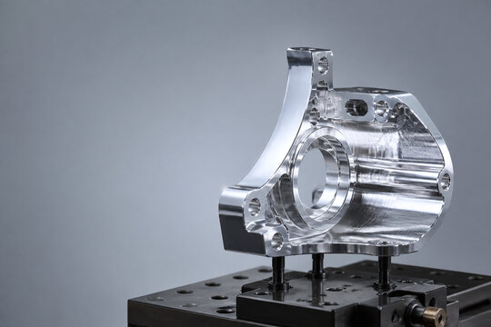 Precision machined aluminum component in clean studio light
