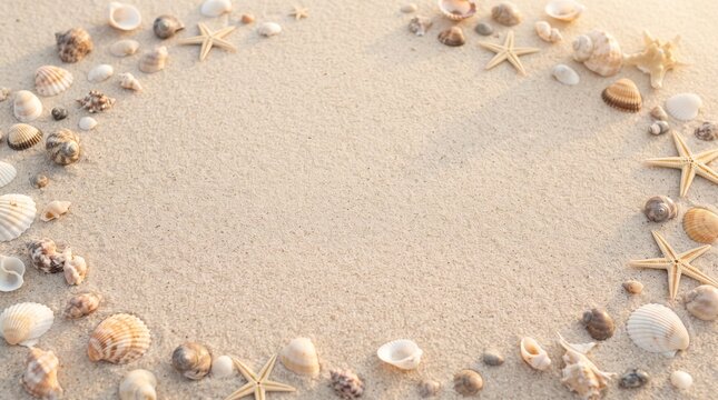 Seashell and Starfish Heart Frame Animation Background on Sand with Copy Space, Summer Beach Vacation, Tropical Wedding, Valentine Love, Coastal Travel and Romantic Seaside Greeting