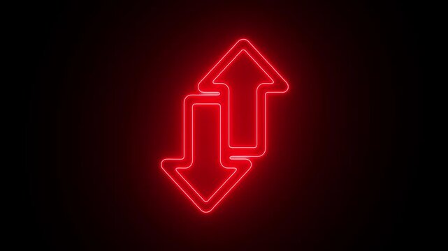 Neon red arrow Up and down arrow icon representing bidirectional movement, data transfer, upload and download, exchange, navigation, switching,workflow, financial transactions, and directional change.