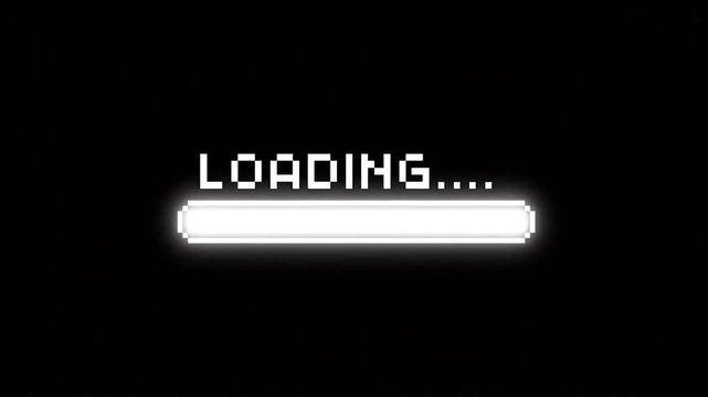 Retro Pixel Art Loading Screen Animation with Segmented Progress Bar, Digital Scanning Effect, Classic 8-Bit Computer Interface and Futuristic Loading Indicator.