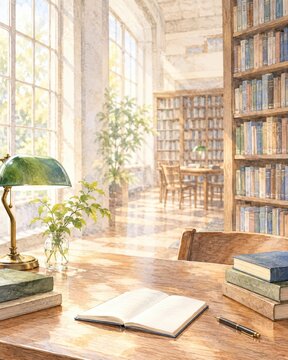 大きな窓から自然光が差し込む図書館の閲覧席