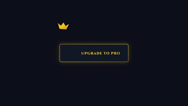 Upgrade to pro button animation with golden crown and glowing border for user interface and subscription call to action 4k