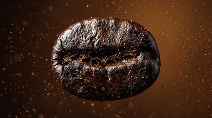 Naklejka premium Close up of roasted dark coffee bean floating.