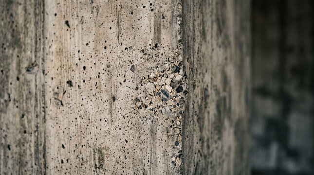 Close-up of raw unfinished concrete wall texture with rough imperfections and natural gray tones