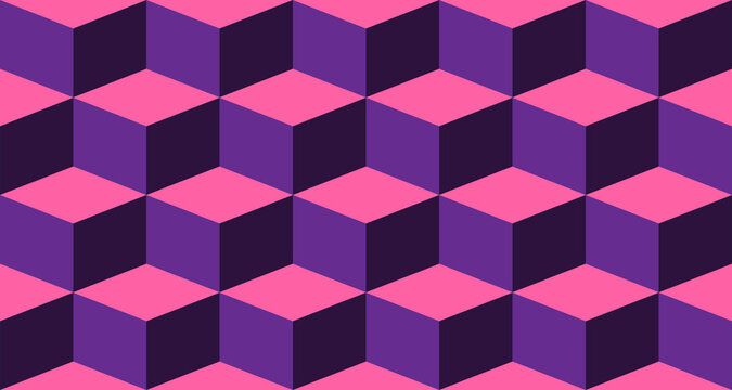 geometric, pattern, seamless, 3D, cube, isometric, illusion, optical, orange, yellow, blue, cyan, teal,