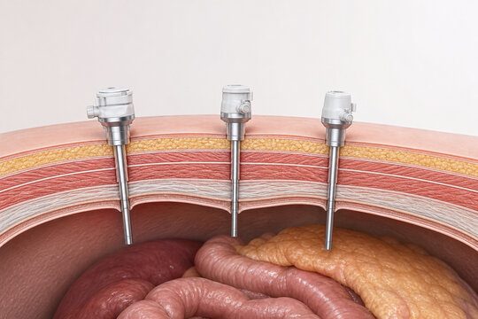 Laparoscopic trocar ports through abdominal wall cutaway