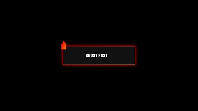 Boost post social media notification button animation with glowing red border and arrow for digital marketing and online engagement 4k