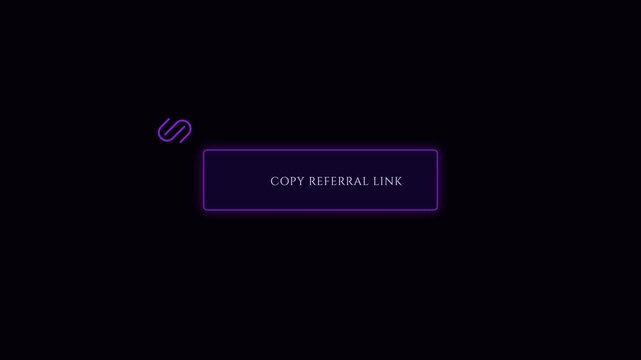 Copy referral link button animation with neon purple glow effect for digital marketing and web interface 4k