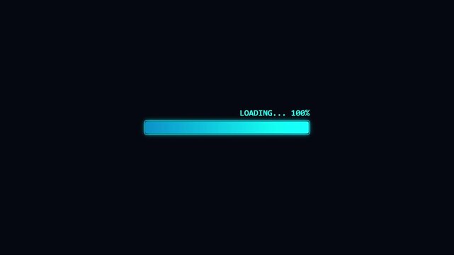Digital loading bar animation with 100 percent progress indicator for tech interface and software ui 4k