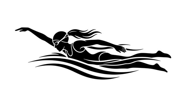 Female Swimmer Athlete Silhouette Icon Vector