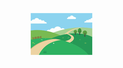 Fototapeta premium Beautiful Rural Landscape with a Winding Pathway Through Vibrant Green Meadows and Rolling Hills Outdoors