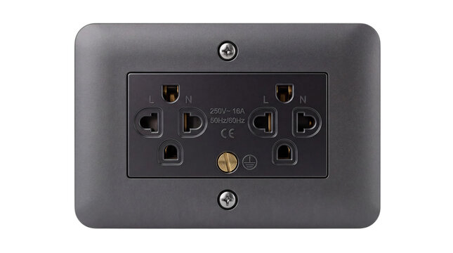 Double uk style electrical outlet socket with safety shutter and ce mark isolated on png transparent background