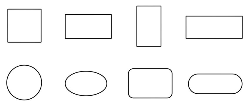 Set of basic geometric shapes including squares rectangles circles and ovals outline