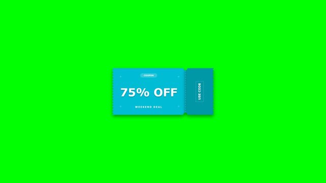 75% off discount coupon voucher animated graphic isolated on chroma key green