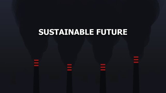 Sustainable future text animation with glowing abstract industrial elements