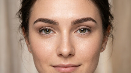 Naklejka premium Young Woman's Face Portrait - Natural Beauty and Perfect Eyebrows