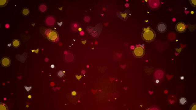 Elegant deep crimson red background with floating golden and red heart bokeh. This seamless romantic motion graphic loop is perfect for luxury wedding and valentine video designs.