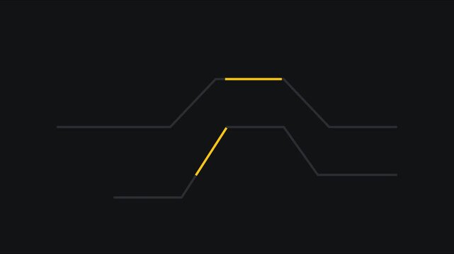 Minimalist abstract data flow animation with moving yellow lines on dark 4k background