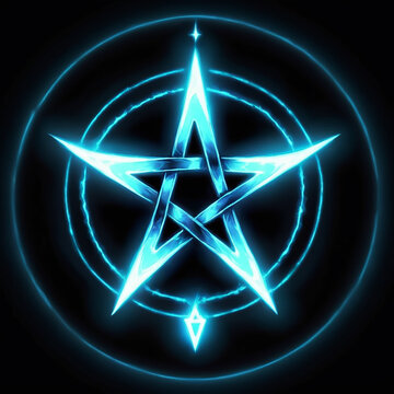 Glowing blue pentagram surrounded by a circular design emitting radiant light effects against a dark background, creating an enchanting and mystical ambiance.