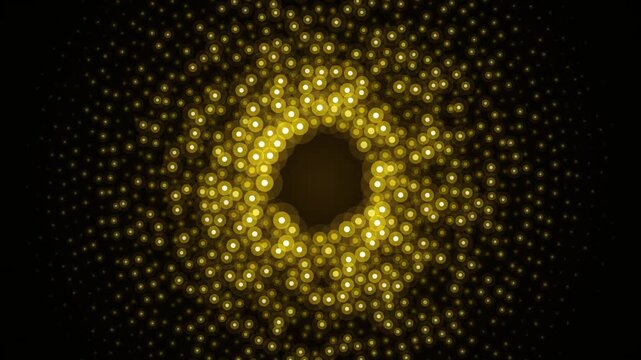 Elegant dark background with a glowing golden dotted sunburst mandala. This seamless luxury pulsating motion graphic loop is perfect for premium award video designs.