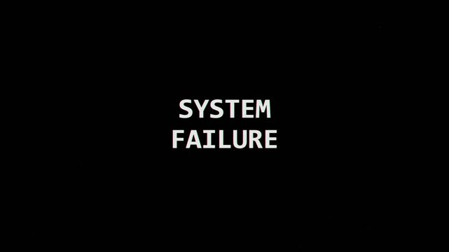 System failure text animation with digital glitch and chromatic aberration effect