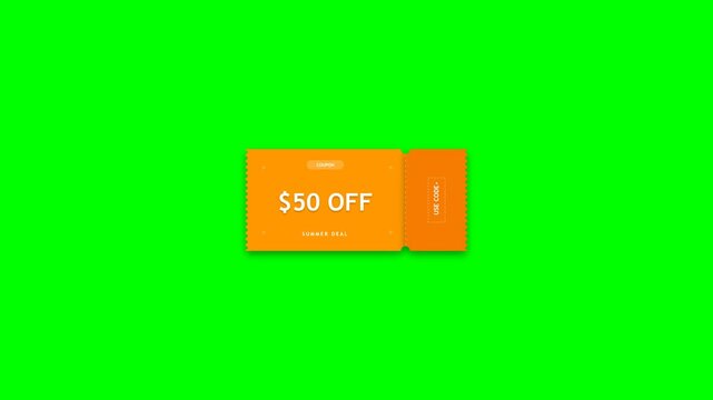 Fifty dollar off discount coupon ticket animated tag