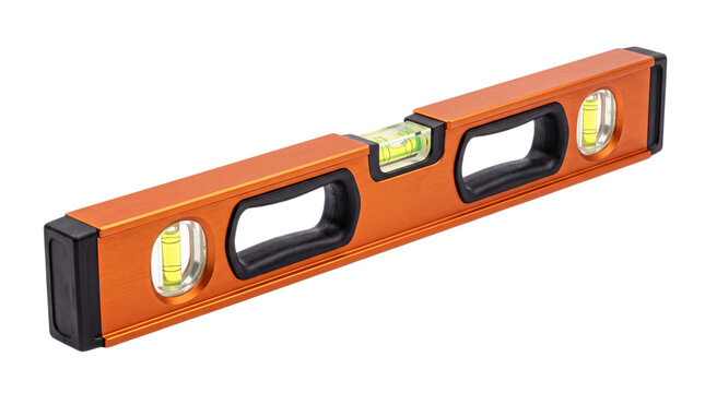 Orange spirit level tool with black isolated on png transparent background