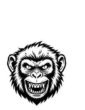 scary and agresive monkey head vector for logo