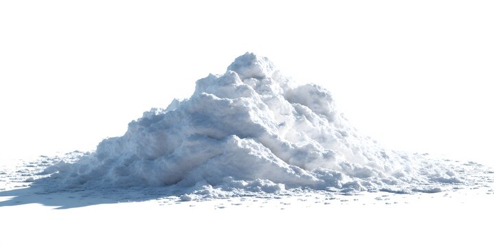 A large mound of white snow sits isolated on a bright background.