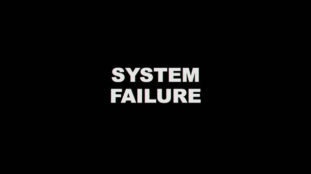 System failure text animation with digital glitch effect on black background