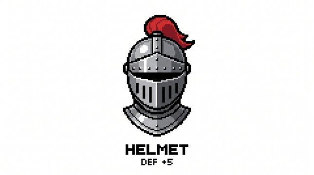 8-bit pixel art of a medieval iron knight helmet RPG game asset isolated on white.