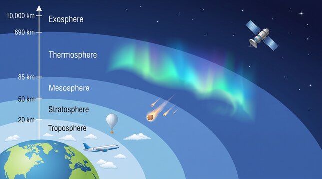 Educational Diagram of Earth Atmospheric Layers and Altitude