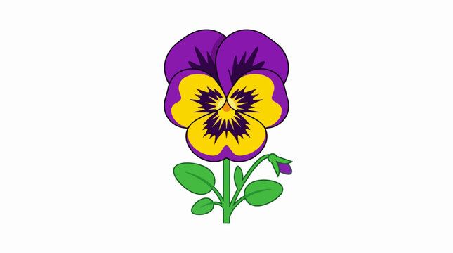 Beautiful Wild Pansy Viola Tricolor Flower with Purple and Yellow Petals Floral Element Isolated on White Backdrop