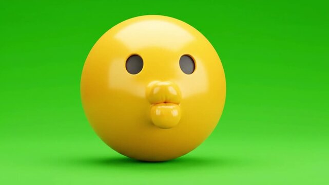 Whistling 3D Emoji Character Blowing Kiss Expression on Green Screen. 4K Video