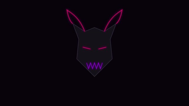 Neon cyberpunk rabbit head animation with pulsing pink and purple glowing outline for futuristic digital and gaming backgrounds 4k