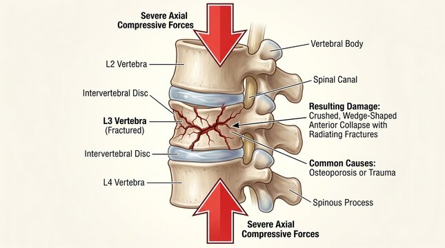 Mechanism of Spinal Compression Fracture Medical Illustration