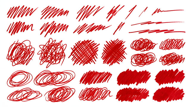 Red Scribble Texture: A collection of red scribbled lines and shapes, offering a versatile graphic resource for design projects.