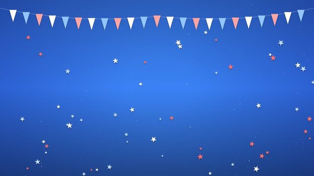 Patriotic bunting flags with falling stars on a blue background for celebration