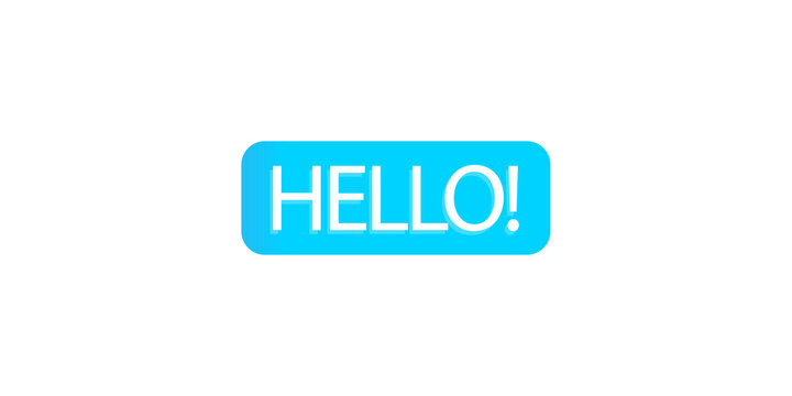 Blue speech bubble sticker with the word hello written in white letters