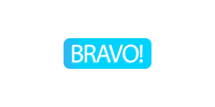 Blue rectangular button with white bravo text label for website interface and mobile app design
