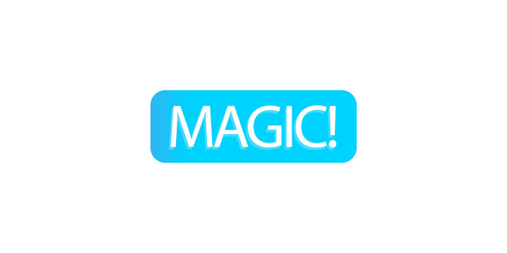 Blue rectangular button with the word magic written in white capital letters