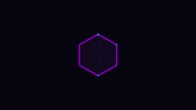 Neon hexagon geometric shape with glowing points abstract digital motion animation 4k background