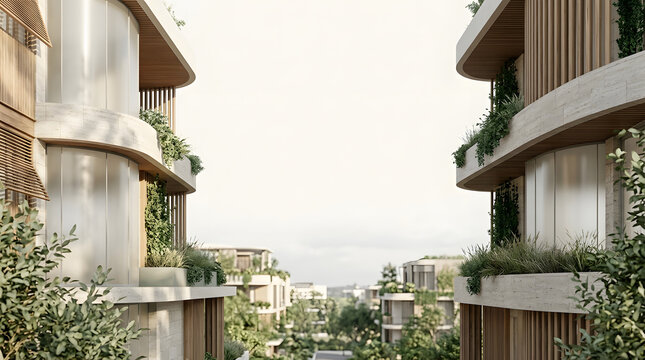 Modern Biophilic Architecture Design with Lush Greenery and Organic Curves