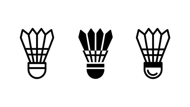Minimalist Badminton Shuttlecock Icon Set Featuring Three Different Stylized Sports Vector Graphic Designs