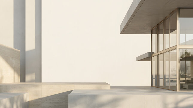 Modern Minimalist Concrete Architecture Podium Background with Sunlight Shadows