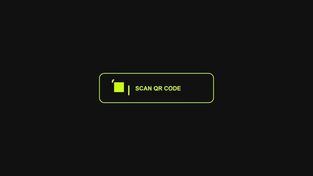 Scan qr code button with minimalist neon green for digital interface and mobile interaction animation 4k