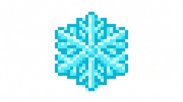 8-bit pixel art of a blue ice crystal snowflake elemental symbol isolated on white.